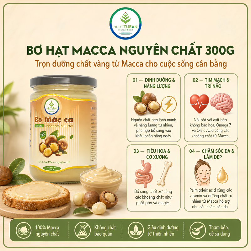 Bơ hạt Macca nguyên chất 300g