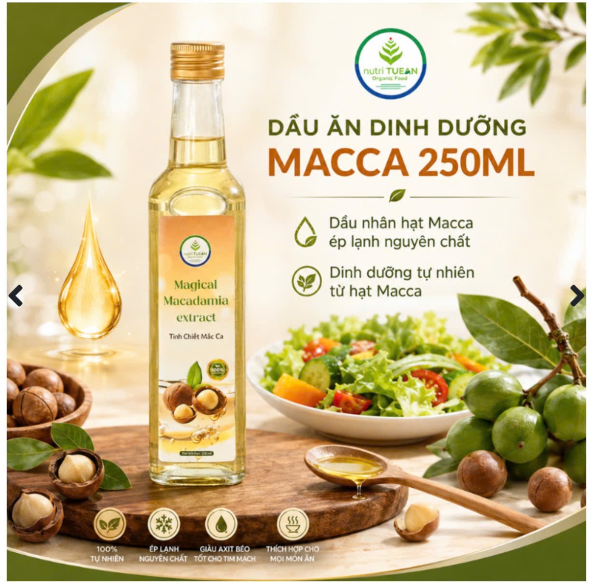 2 chai dầu ăn dinh dưỡng Macca (250ml/chai)